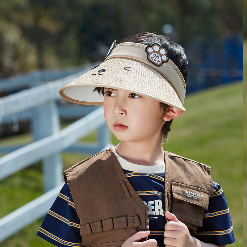 1093 Children's Hats Cartoon Cute Cat Big Eaves Empty Top Sun Protection Hat Summer Outdoor Boy and Girl Sun Hat