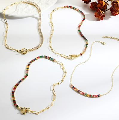 Jewelry Color Zircon Splicing Necklace Light Luxury High-End Mother'S Day Jewelry