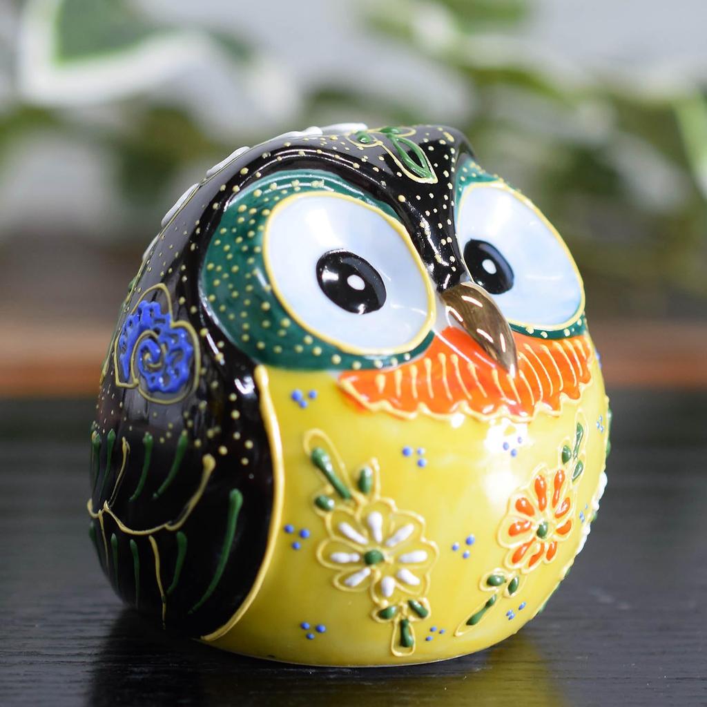 Waza no Kura Stylish Owl Figurine, Kutani Ware, Jade Owl, Black Glaze, Ceramic, Lucky Charm, High-End Brand Interior Object, Perfect for 60th, 70th, 7