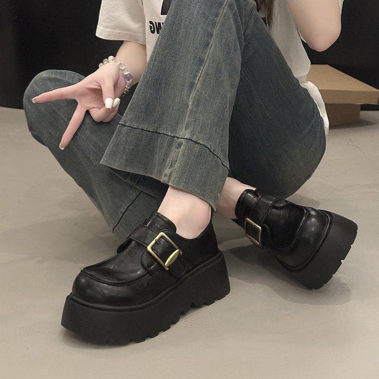 Thick-soled Black British Style Small Leather Shoes Women's 2025 Autumn New Versatile One-pedal Women's Shoes Single Shoes Loafers