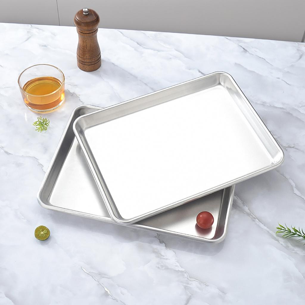 Silver Thickened Square Baking Tray Aluminum Alloy Pizza Bread Baking Tray Kitchen Baking Flat Base Cookie Egg Tart Baking Tray