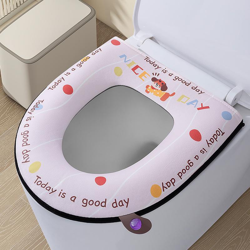 Toilet seat cover with hook and loop fastener, zippered seat cushion, winter toilet seat cover, embroidered pattern, toilet seat cover pad