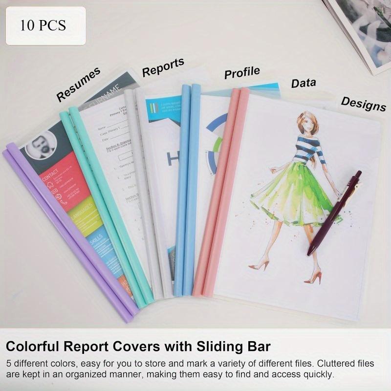 

10pcs A4 Size PVC Clear Report Covers with Sliding Bars | Durable Plastic Presentation File Folders, for Business & Office Use