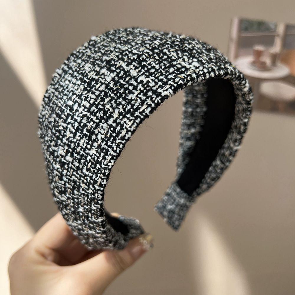 Handmade Craftsmanship Hair Hoop Tweed Fabric Wide Headband Elegant Anti-Slip Headband Daily Use