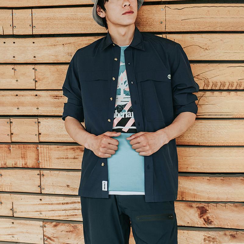 Timberland Outdoor Casual Loose Breathable Comfortable Solid Color Long Sleeve Shirt Men Shirts Deep-Sapphire-Blue A2E12-433