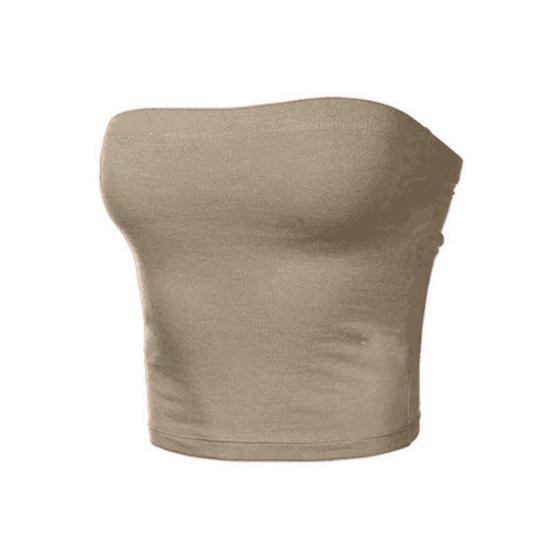 Women Sexy Solid Color Strapless Cropped Mini Bustier Slim Elastic Tube Top