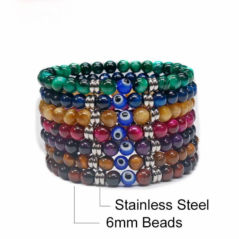 Natural Tiger Eye Bead Bracelet Men Women Turkish Amulet Protection Blue Evil Eye Spiritual Jewelry