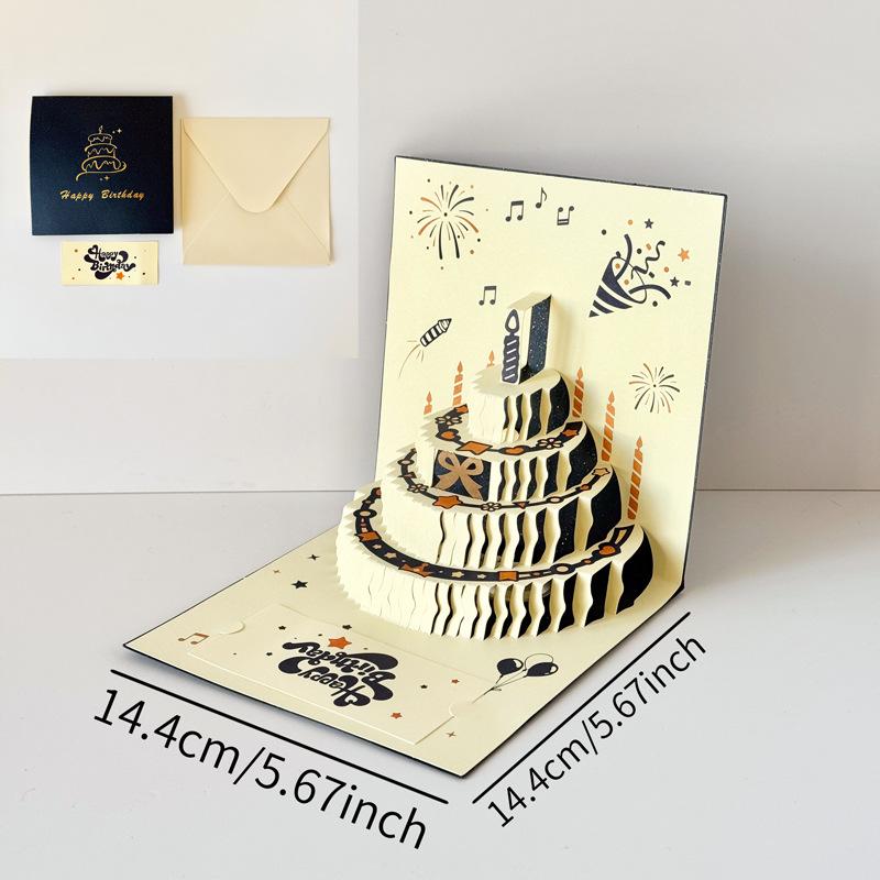 3D Pop-up Birthday Cake Light-Up Music Card Gift for Friend