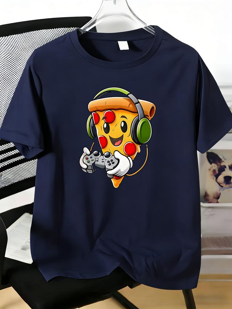 Unisexs Tee Gaming Pizza With Headphone Graphic Print Cotton Short Sleeve Male Casual Streetwear Outdoor Daily Basic Fashion Top