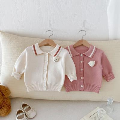 Mädchen Baby Langarm Pullover Strickjacke Säugling Bär Revers Strickpullover Jacke Babypullover
