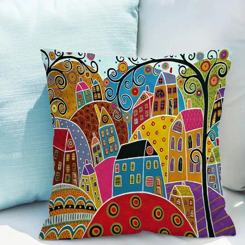 Retro Rural Color Cities Pillows Cushions 40x40 Car Double-sided Printing Room Decor Sofa Pillow Cover Cushion Short Plush Couch