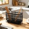 Utensil Storage Rack with Divided Compartments Organizer Drainage Holes Design Rack for Kitchen Countertop