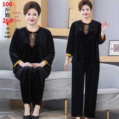 Plus Size Gold Velvet Two-Piece Set for Women In Spring and Autumn
