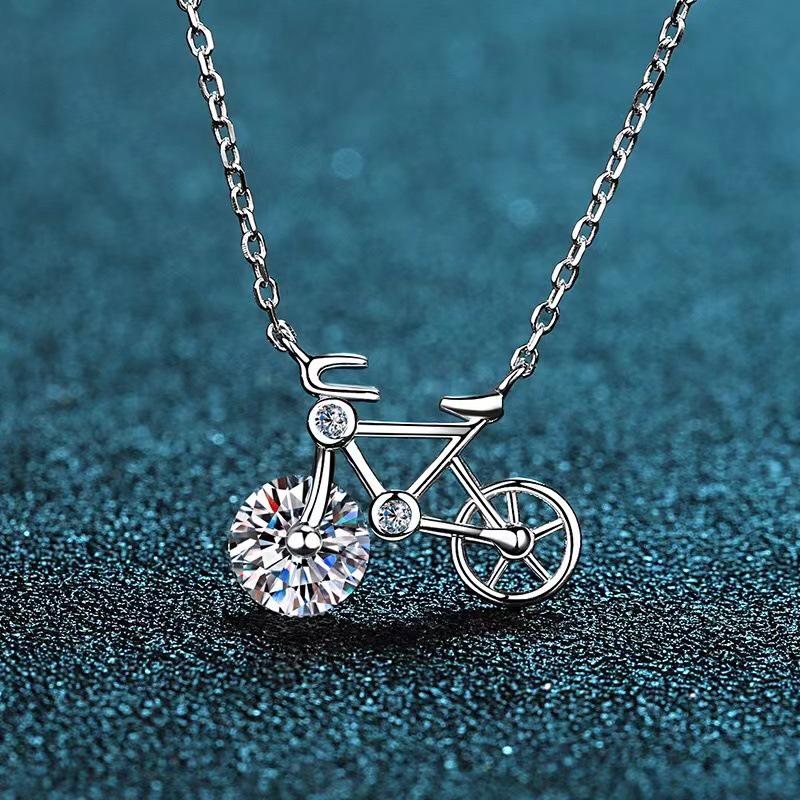 S925 Sterling Silver Moissanite Bicycle Choker - Women's Cute & Versatile Fashion Necklace, Internet Celebrity Style