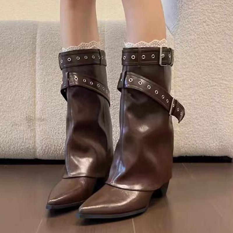 Pointed Toe Women's Winter Boots Designer Mid Heels Elegant Shoes  Pumps Fashion Boots New Trend Dress Gothic Ladies Boots