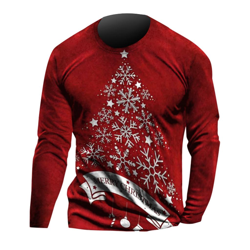 Men's Long Sleeve Christmas Shirt Santa Claus Print Casual Holiday Pullover Crew Neck Lightweight Top