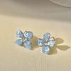 Blue Oil Drop Crystal Flower Round Earrings Stud Earrings Design Sense Niche