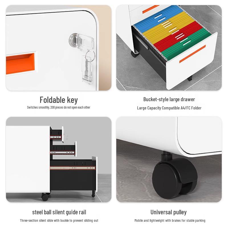 Mobile Filing Cabinet with Three Lockable Drawers for Under Desk Office Storage