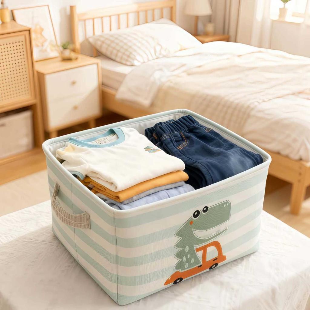 Cartoon Embroidered Fabric Toy Organizer & Laundry Basket