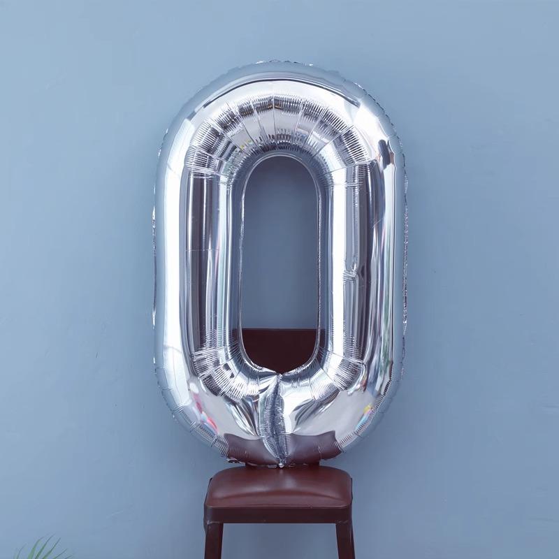32-Inch Silver Large Digital Balloon Aluminum Film Children Adult Birthday Party Decoration Outdoor Photo Props 32 inch silver number 0