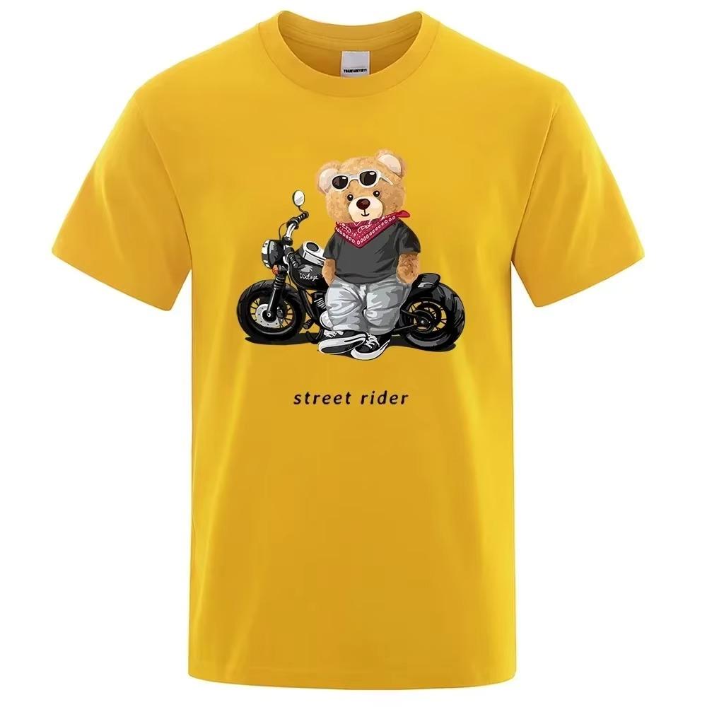 2024 Street Teddy Rider Printed T-Shirt Men Loose Casual Short Sleeves Summer Breathable Tee Cotton Men Clothing Harajuku