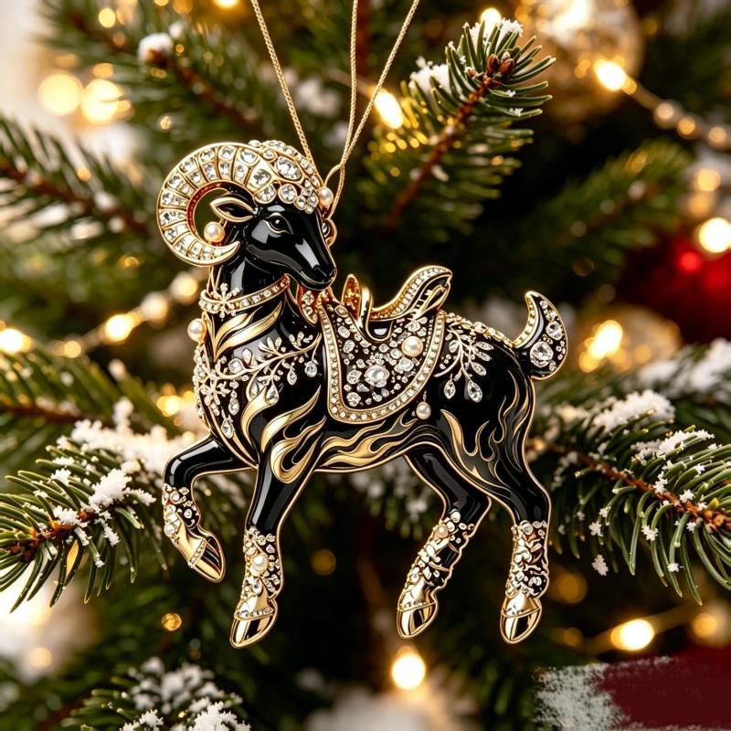 Christmas Tree Hanging Ornament Chinese Zodiac Goat Acrylic Pendant for Home Winter Holiday New Year Party Decor Gift