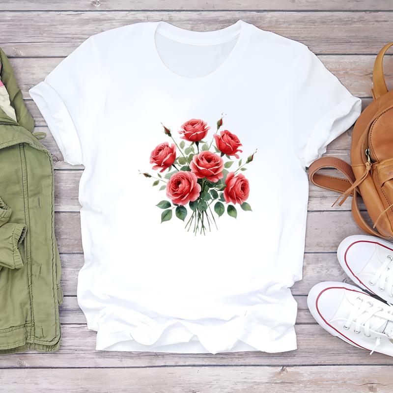 Women's summer T-shirt, cute and fashionable printed pattern, short-sleeve trendy top.