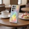 Applicable to Samsung s25ultra feather yarn magnetic mobile phone case gradual change s25edge color plating s26 laser colorful anti-drop