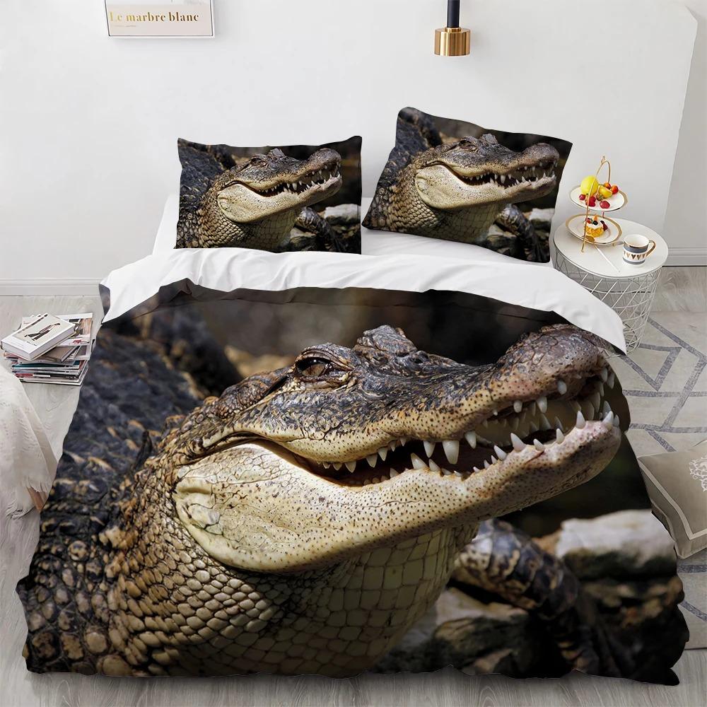 Crocodile Duvet Cover Pillowcase Horror Animal Alligator Bedding Set Adult Boy Girl Bedroom Decoration Single Double Size