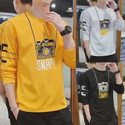 Herren 2021 Herbst Slim Fit Langarm Koreanischer Stil Lässiges Bedrucktes T-Shirt