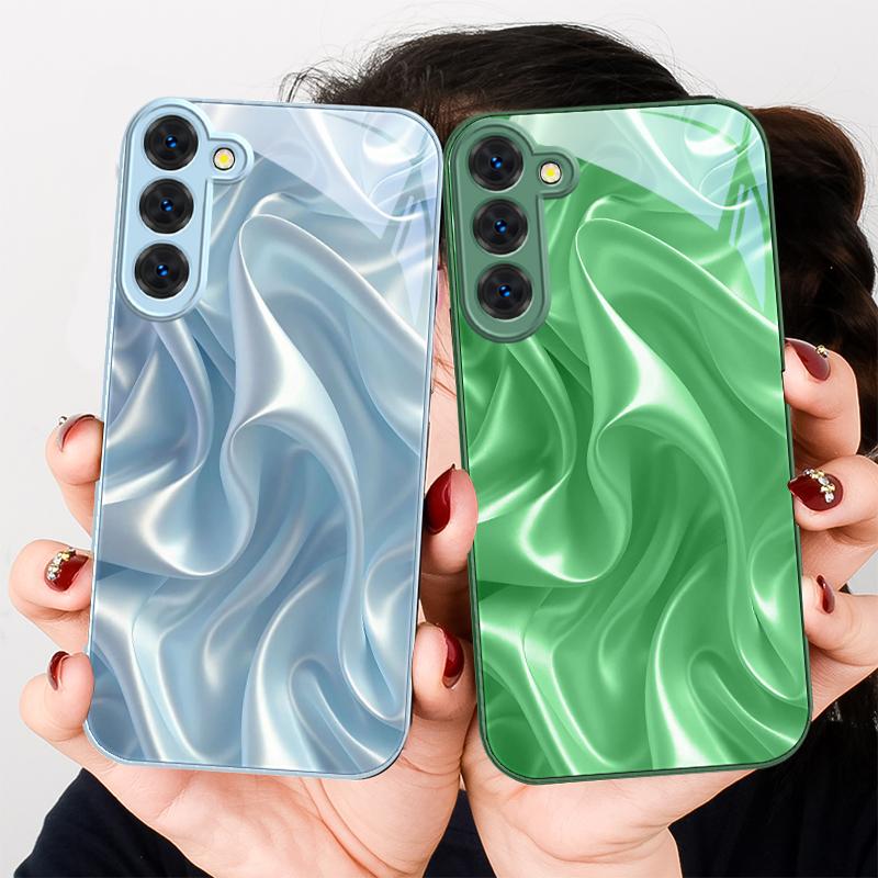 The golden silk of waves For Samsung S26 S22 S8 S9 S10 S20 Ultra S21 Pro S22 Plus S23 FE S24Ultra S25 Edge S24+ Glass Phone Case