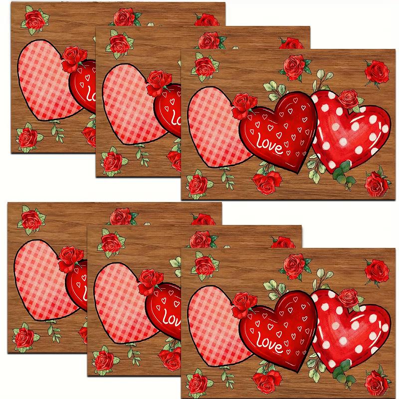 1/2/4/6pcspcs Valentine's Day Placemats Suitable for Party, Elegant Heart & Table Settings, Durable Polyester Square Placemats, Hand Wash Only