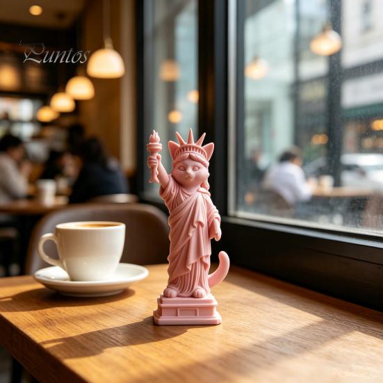 Modern Minimalist Room Decor 3D Printed Cat Statue, Mini Liberty Figurine with Fish, Artistic Creative Gifts for Lovers Animal Ornament Bookshelf