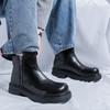 Men's genuine leather boots Classic casual style Work and Office Business Outdoor fashion autumn winter shoes Black Thick Bottom