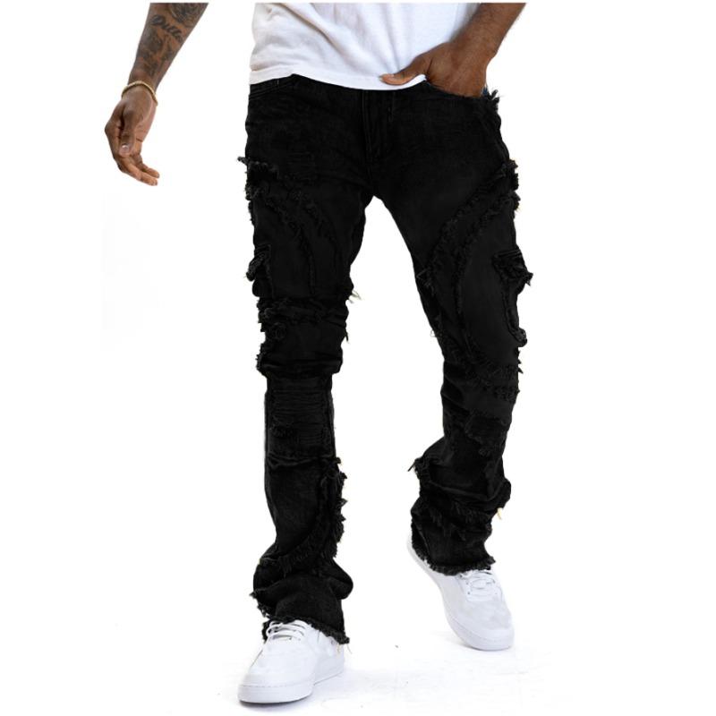 Men Ripped Stacked Jeans Distressed Slim Fit Skinny Straight Leg Jeans Fashion Hip Hop Denim Pants Casual Streetwear 2025 Spring Autumn