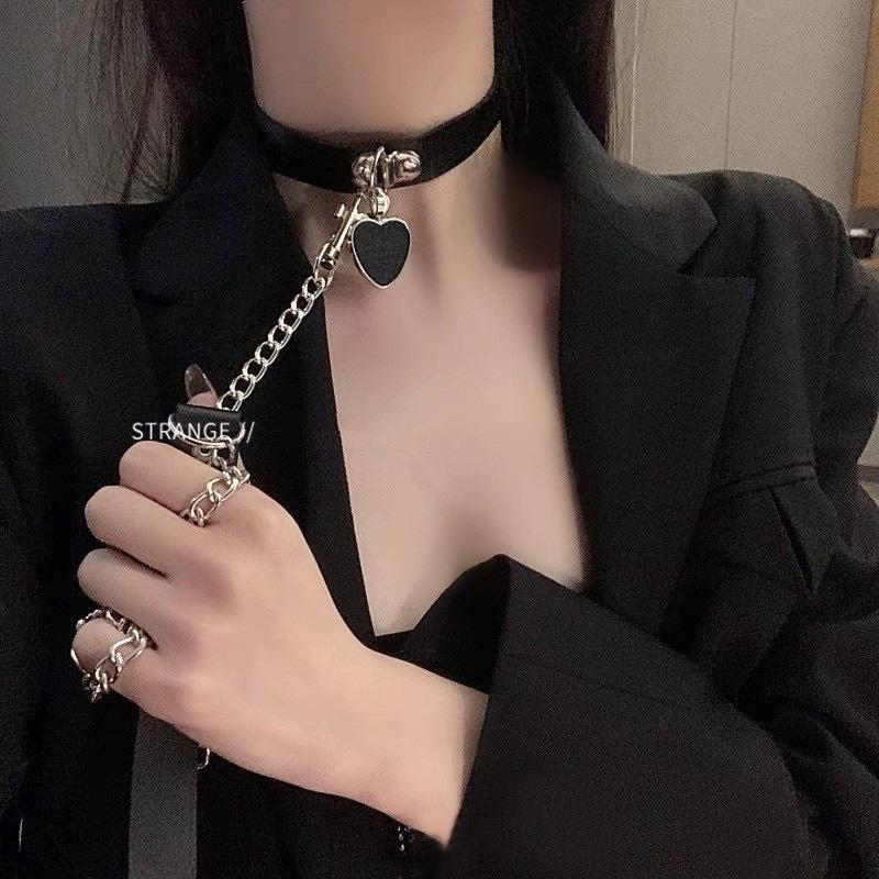Women's collar PU bell neck ring neck ring dark love pendant collar collar chain necklace