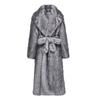 omen's fur coat gray-black imitation fox fur lapel collar long coat winter windof warm trench coat large size