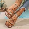 Cross-border plus size sandals, bohemian style, beach round toe, flat sole, single strap, new summer women's shoes