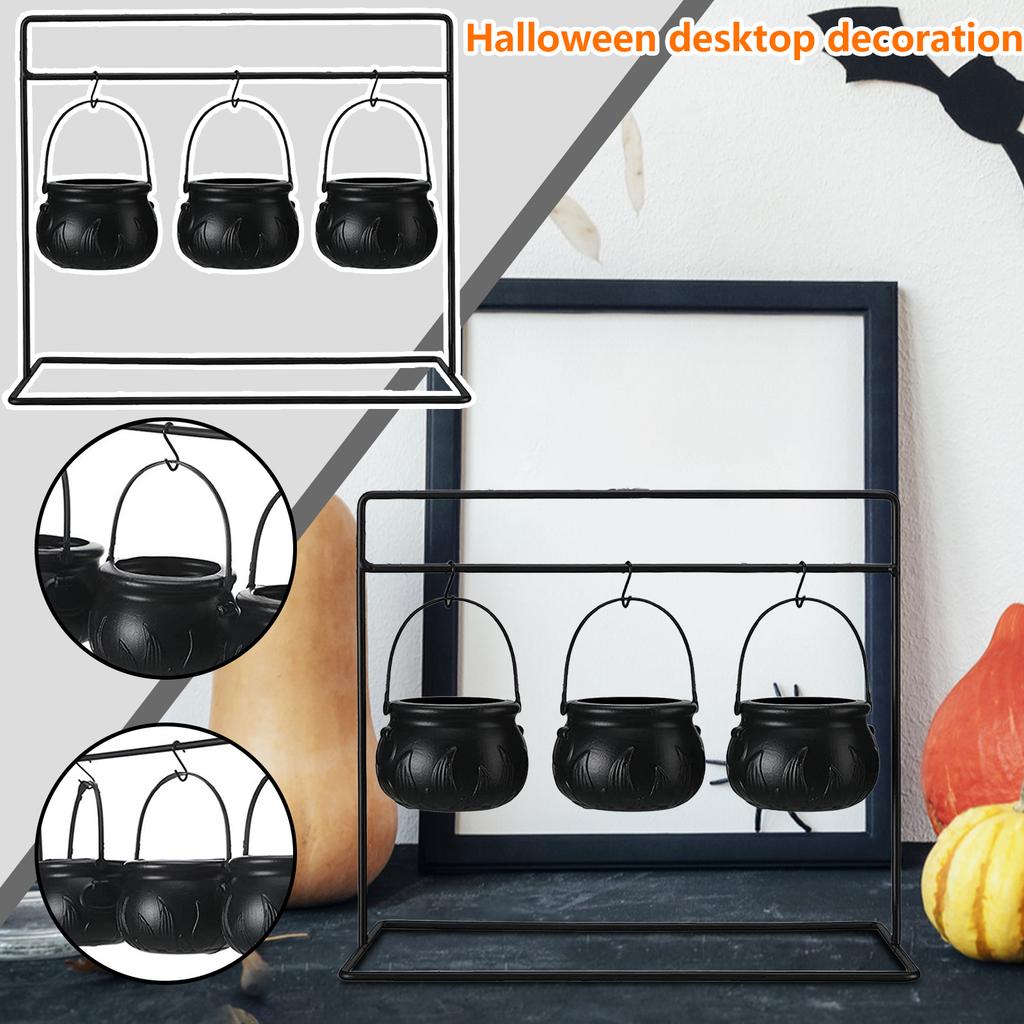 Halloween Party Mini/ Witch Jar Candy Bowl Black Plastic Bucket Stand Desktop Ornaments Garden Decoration