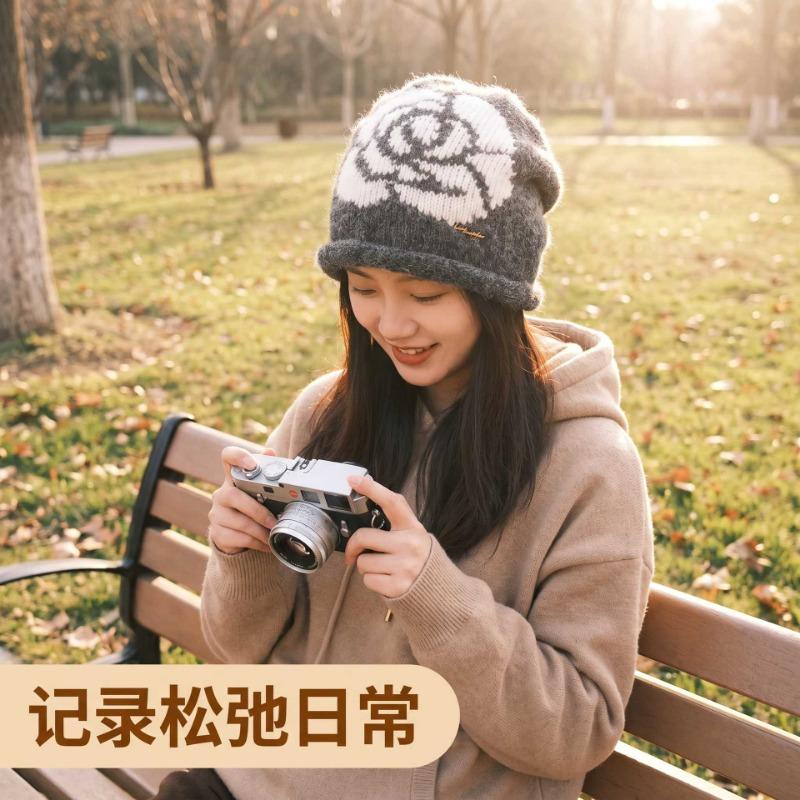 Women S Vintage Rose Embroidery Knitted Beanie Hat Korean Style Warm Winter Hat