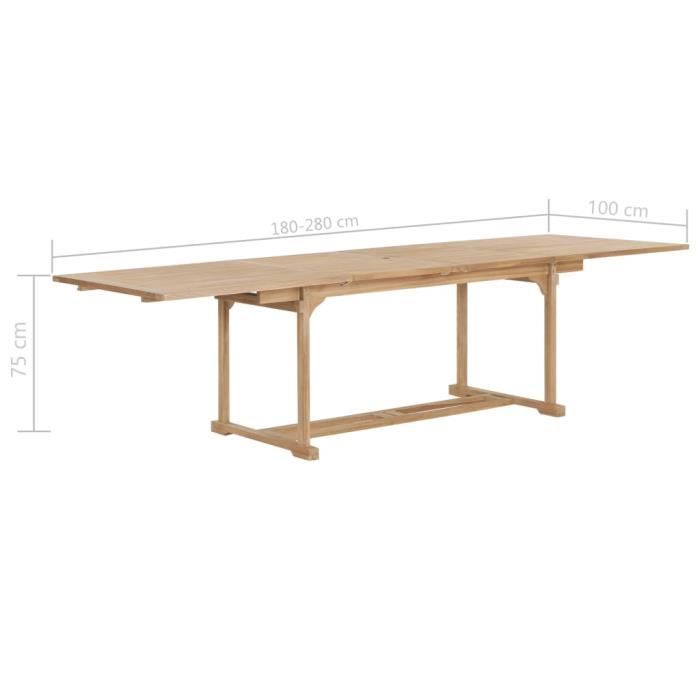 VidaXL Table extensible de jardin 180-280x100x75 cm Teck solide