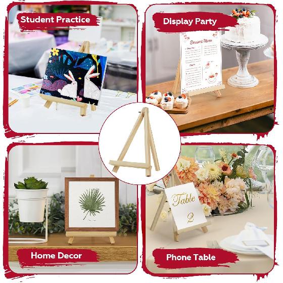4 Pack 9 Inch Wooden Easel Stand, Portable A-Frame Tabletop Display Easel for Painting, Canvas, Signs,Photos, Art Easel for Kids, Students,
