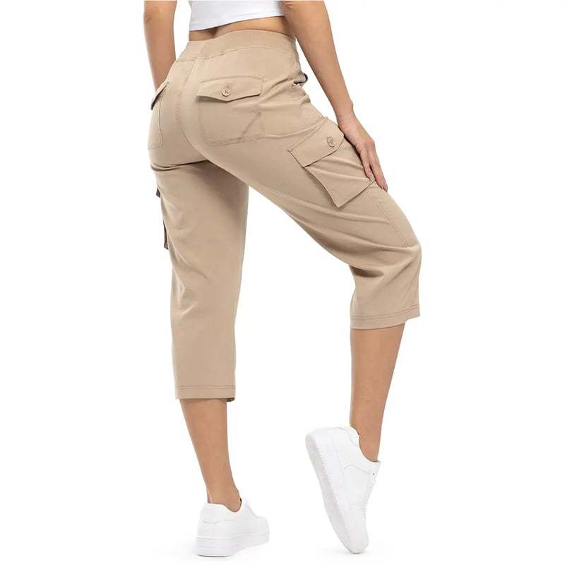 

Women s cropped pants lightweight hiking pants pocket quick-drying casual outdoor travel loose shorts XS хаки