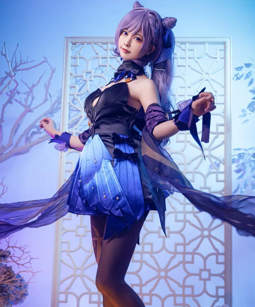 [Milky Time] Genshin Impact Keqing Cosplay Halloween Liyue Port New Skin Rainbow Skirt Dance