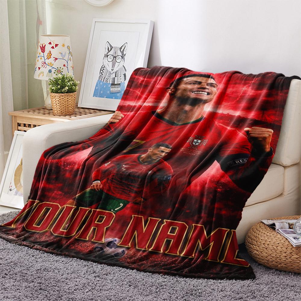 1PC Custom Name Cristiano Ronaldo Patterned Flannel Blanket Suitable For All Seasons for Home Decor Warmth and Comfort Gifts Holiday Present