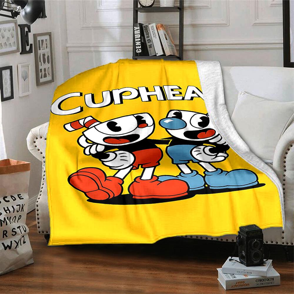 Cuphead Mugman Adventure Flannel Blanket Super Soft Warm Cozy Blanket For Sofa Bed Office Travel Allseason Home Decor Gift