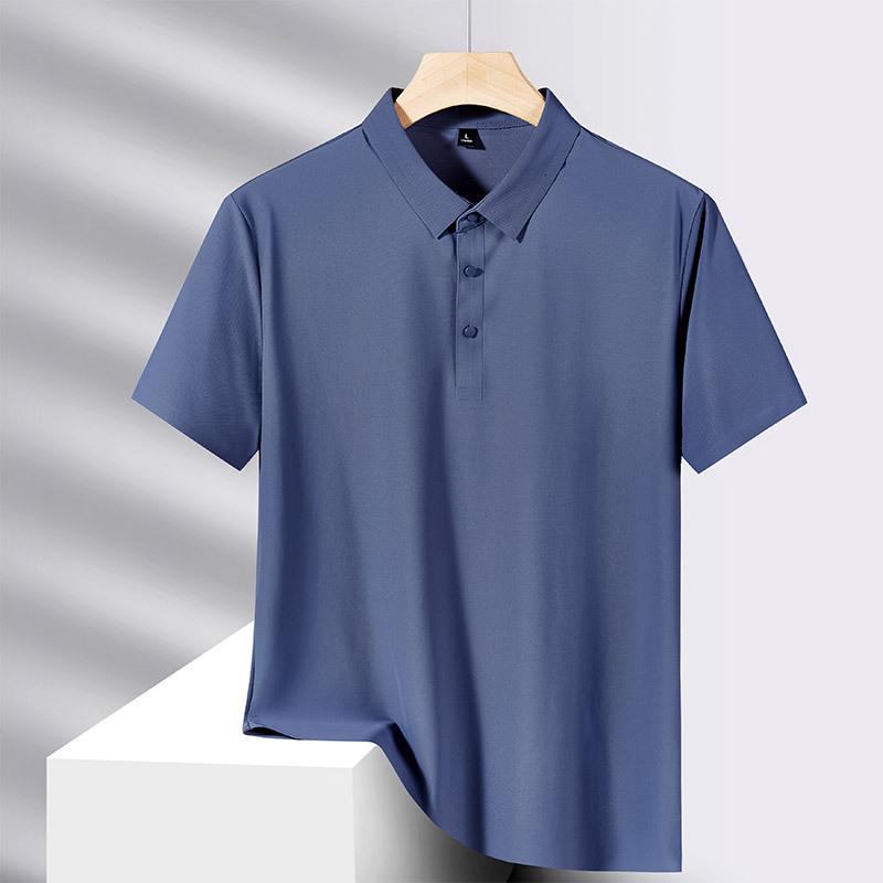 

Men s Ice Silk Seamless Polo Shirt - Thin, Elastic, Breathable, Short Sleeve Lapel T-shirt for Summer Business Casual. XL