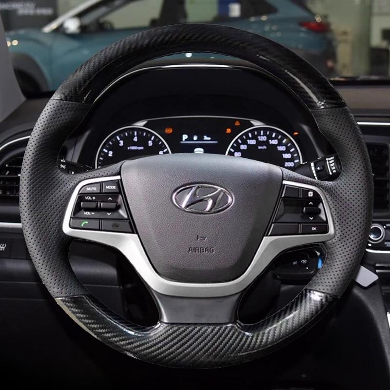 

Ручная строчка Карбоновое волокно Кожаная Накладка на руль автомобиля Для Hyundai Elantra 4 2016 2017 Solaris 2017 Accent 2018 1
