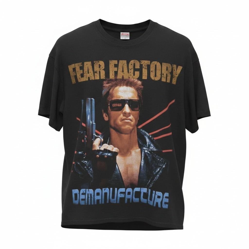 FEAR FACTORY Demanufacture Band t Shirt 2 Sided size M Black Explicit A848 S