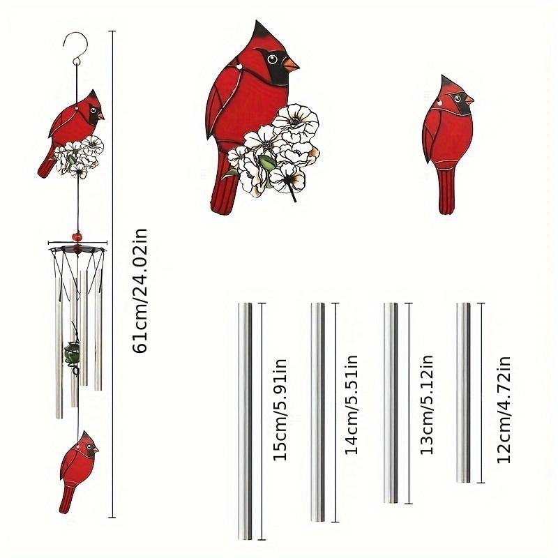 Red Bird Metal Wind Chime - Vibrant Red Creative Wind Chime Memorial Gift for Indoor/Outdoor Garden Decoration, 24 Inches